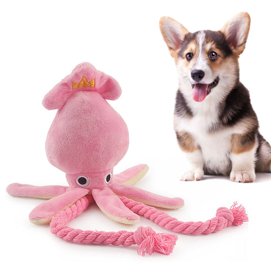 Cute Squid Small Dog Toy Sound BB Plush Pet Puppy Rope Toys Pink Chew Squeak Toys For Cat