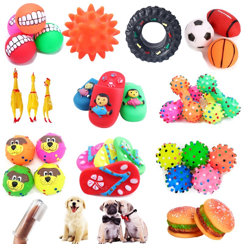 Squeaky Dog Toys Durable Soft Latex Rubber Teething Chewing Interactive Fetch Play Squeak Puppy Toys with Funny Animal Face for Puppy Small Medium Dog