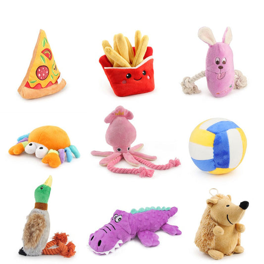 Dog Squeaky Toys Cute Stuffed Plush Fruits Snacks and Vegetables Dog Toys for Puppy Small Medium Dog Pets