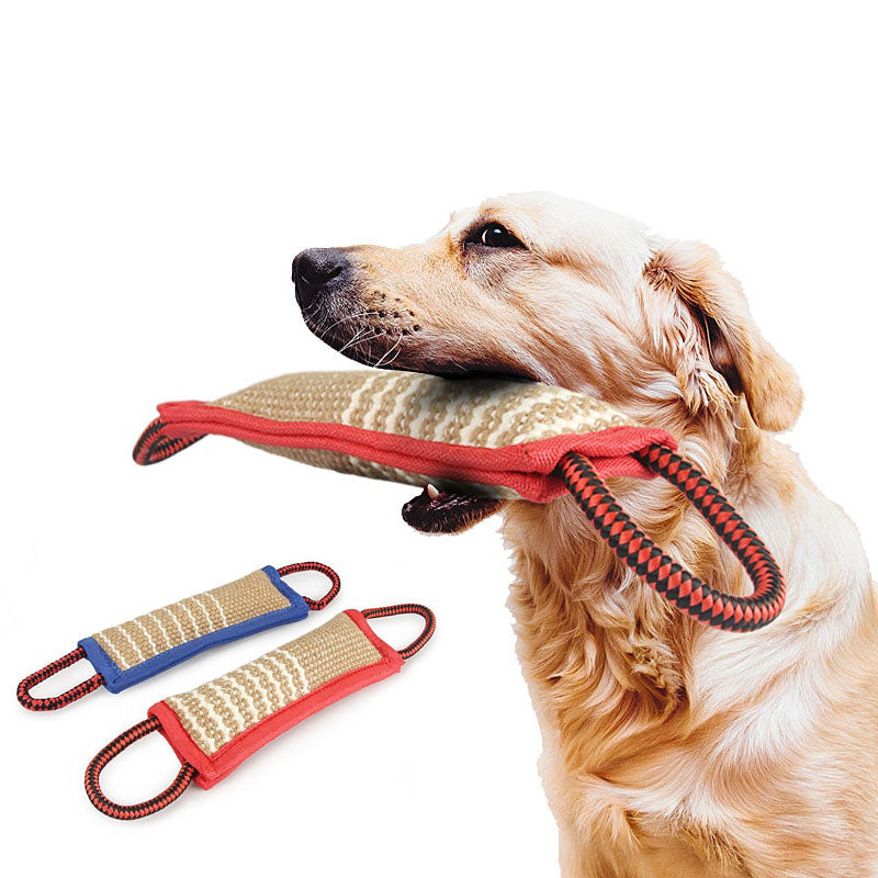 Dog Tug Toy, Dog Bite Jute Pillow Pull Toy with 2 Strong Handles, Perfect for Tug of War, Puppy Training Interactive Play, Durable Bite Training Toys for Medium to Large Dogs