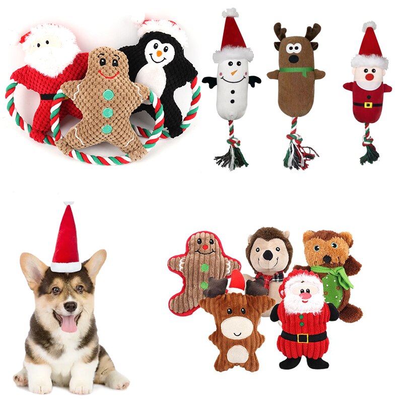 Christmas Dog Rope Toys Pack Squeaky Plush Dog Toys Xmas Pet Gifts,Tough Pets Puppy Chew Interactive Toys,Cute Soft Pet Toys for Small Medium Dogs Teeth Cleaning