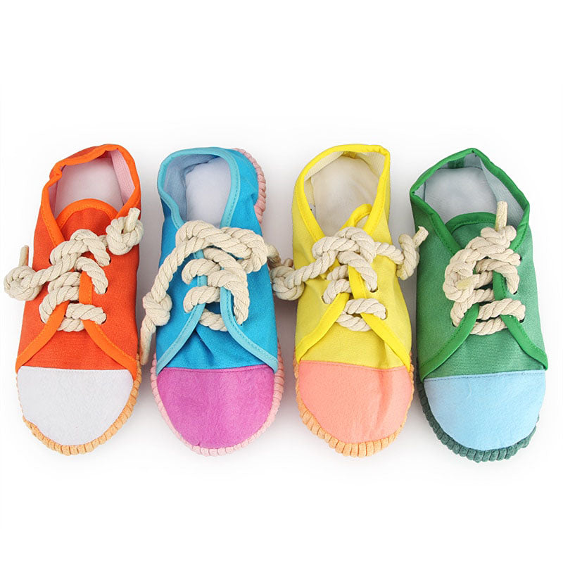 Dog Shoe Chew Toys Puppy Chew Shoe Dog Chew Toy Sandal Durable Dog Squeaky Mini Sneakers Shoes Decoy Sandal Squeaky Chews Plush Shoes Toys for Dogs