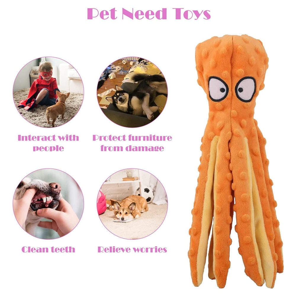 Dog Squeaky Toys Octopus - No Stuffing Crinkle Plush Dog Toys for Puppy Teething, Durable Interactive Dog Chew Toys for Small, Medium and Large Dogs Training and Reduce Boredom