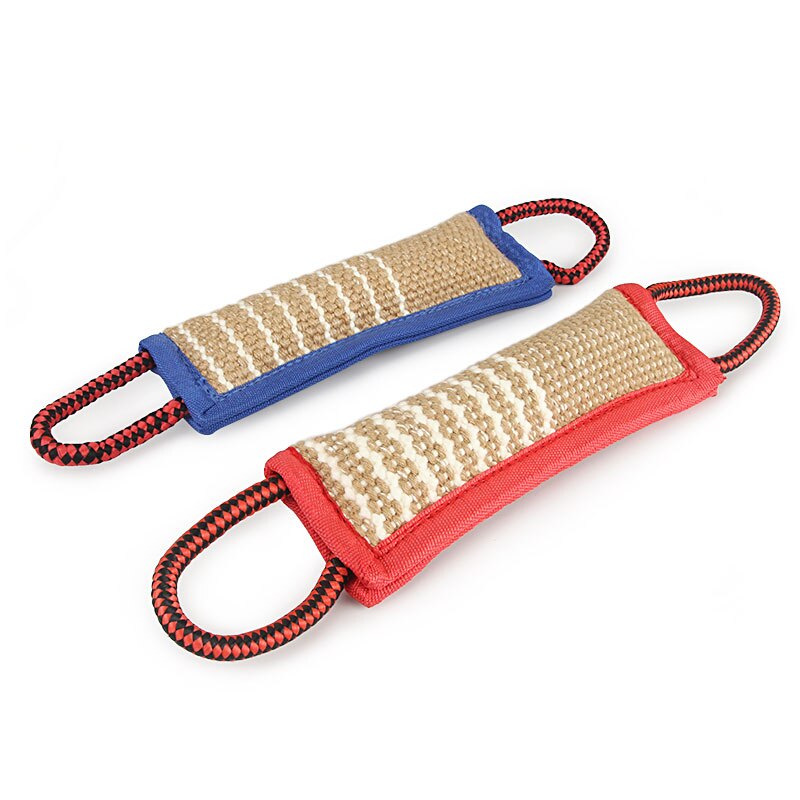 Dog Tug Toy, Dog Bite Jute Pillow Pull Toy with 2 Strong Handles, Perfect for Tug of War, Puppy Training Interactive Play, Durable Bite Training Toys for Medium to Large Dogs