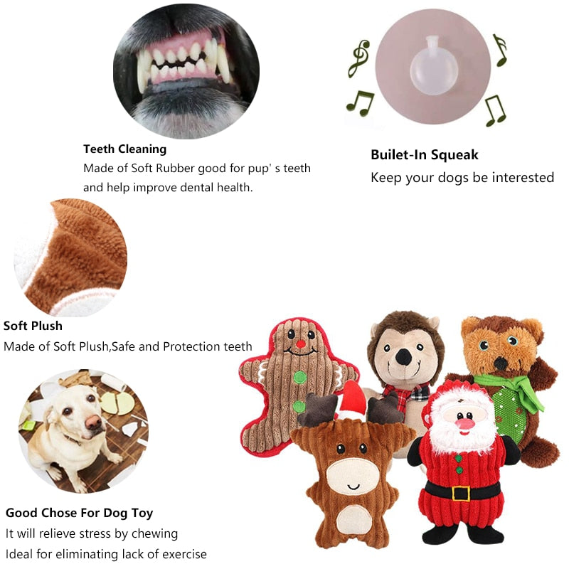 Christmas Dog Rope Toys Pack Squeaky Plush Dog Toys Xmas Pet Gifts,Tough Pets Puppy Chew Interactive Toys,Cute Soft Pet Toys for Small Medium Dogs Teeth Cleaning