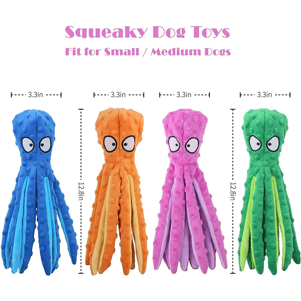 Dog Squeaky Toys Octopus - No Stuffing Crinkle Plush Dog Toys for Puppy Teething, Durable Interactive Dog Chew Toys for Small, Medium and Large Dogs Training and Reduce Boredom