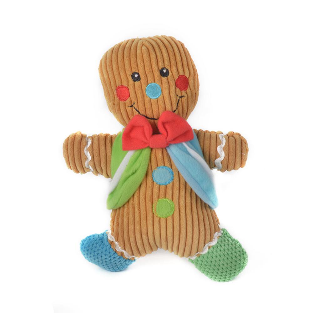 Pet Dog Toy Gingerbread Man Squeak Toy Plush Gingerbread Chewing Squeaking Christmas Toy for Puppy Cat Fetch Bite