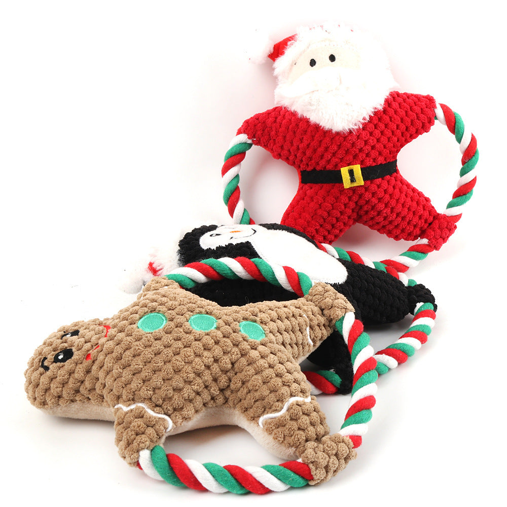 Christmas Dog Rope Toys Pack Squeaky Plush Dog Toys Xmas Pet Gifts,Tough Pets Puppy Chew Interactive Toys,Cute Soft Pet Toys for Small Medium Dogs Teeth Cleaning