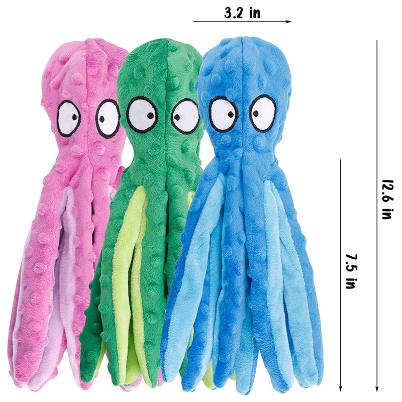 3 Pack Dog Toys for Small Dogs, Medium Dogs, Large Dogs, Puppy Teething Chew Toys, Aggressive chewers, No Stuffing Crinkle Plush Dog Toys, Dog Squeaky Octopus Toys