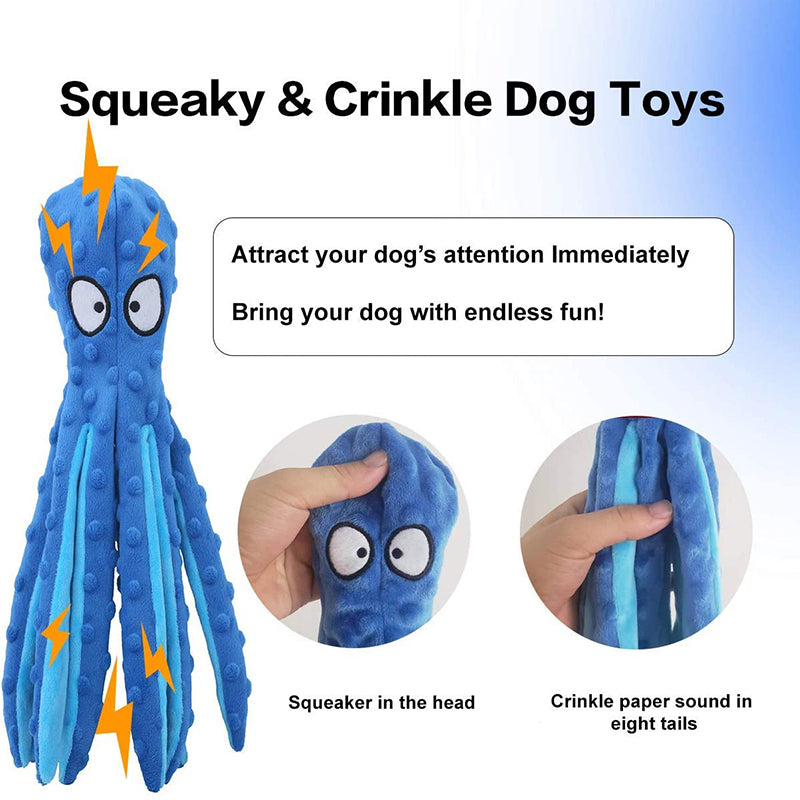 3 Pack Dog Toys for Small Dogs, Medium Dogs, Large Dogs, Puppy Teething Chew Toys, Aggressive chewers, No Stuffing Crinkle Plush Dog Toys, Dog Squeaky Octopus Toys