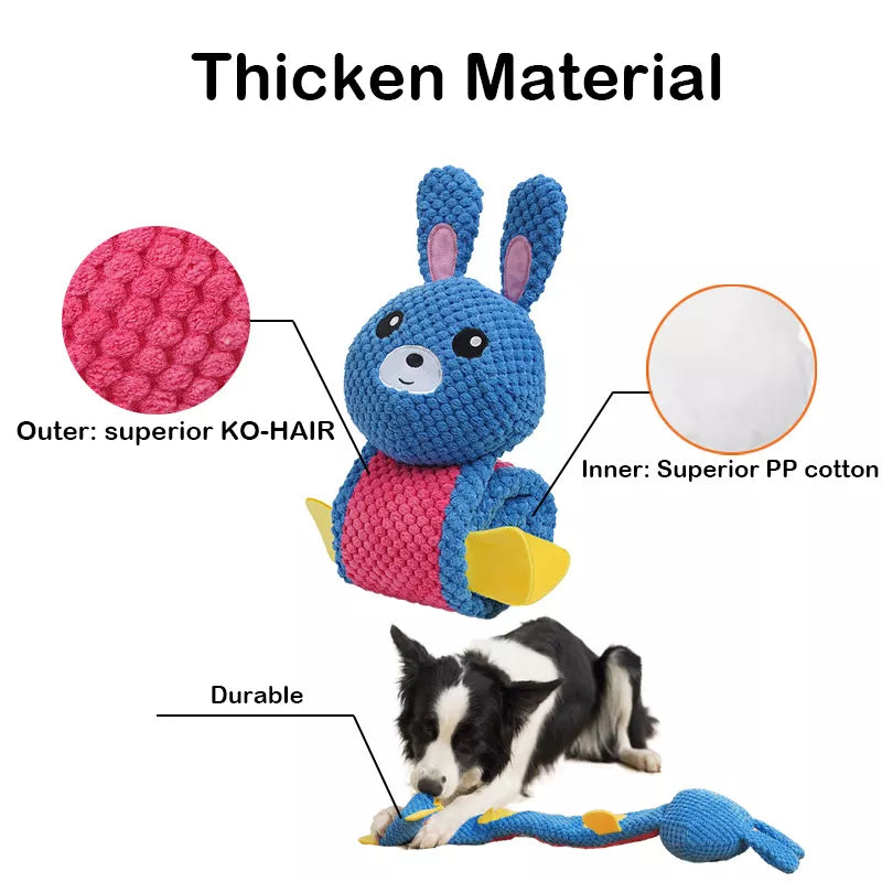 Plush Dog Toys Dog Squeak Chew Toys for Puzzle & Foraging Instinct Training, Pet Treat Toy, Rabbit Interactive Plush Dog Chew Teething Toys for Small Medium and Large Dogs