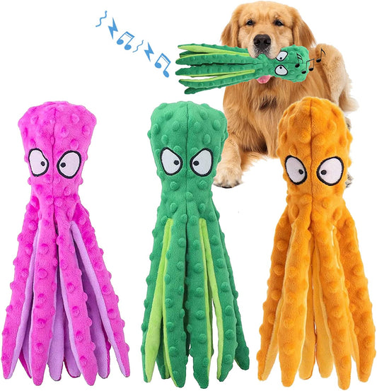 Dog Squeaky Toys Octopus - No Stuffing Crinkle Plush Dog Toys for Puppy Teething, Durable Interactive Dog Chew Toys for Small, Medium and Large Dogs Training and Reduce Boredom