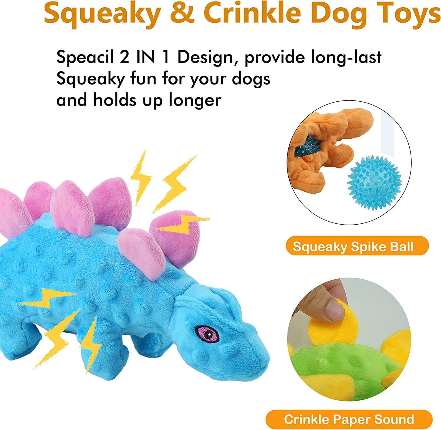 Squeaky Dog Toy for Aggressive Chewer, Tough Plush Dog Toys for Large Dogs, Crinkle Interactive Puppy Dog Toys for Small Medium Dogs