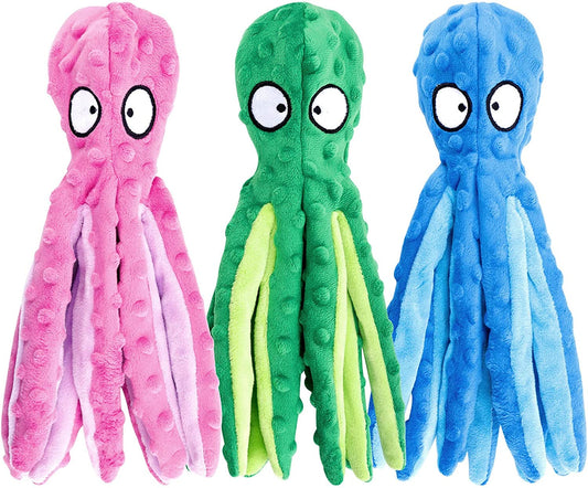 3 Pack Dog Toys for Small Dogs, Medium Dogs, Large Dogs, Puppy Teething Chew Toys, Aggressive chewers, No Stuffing Crinkle Plush Dog Toys, Dog Squeaky Octopus Toys